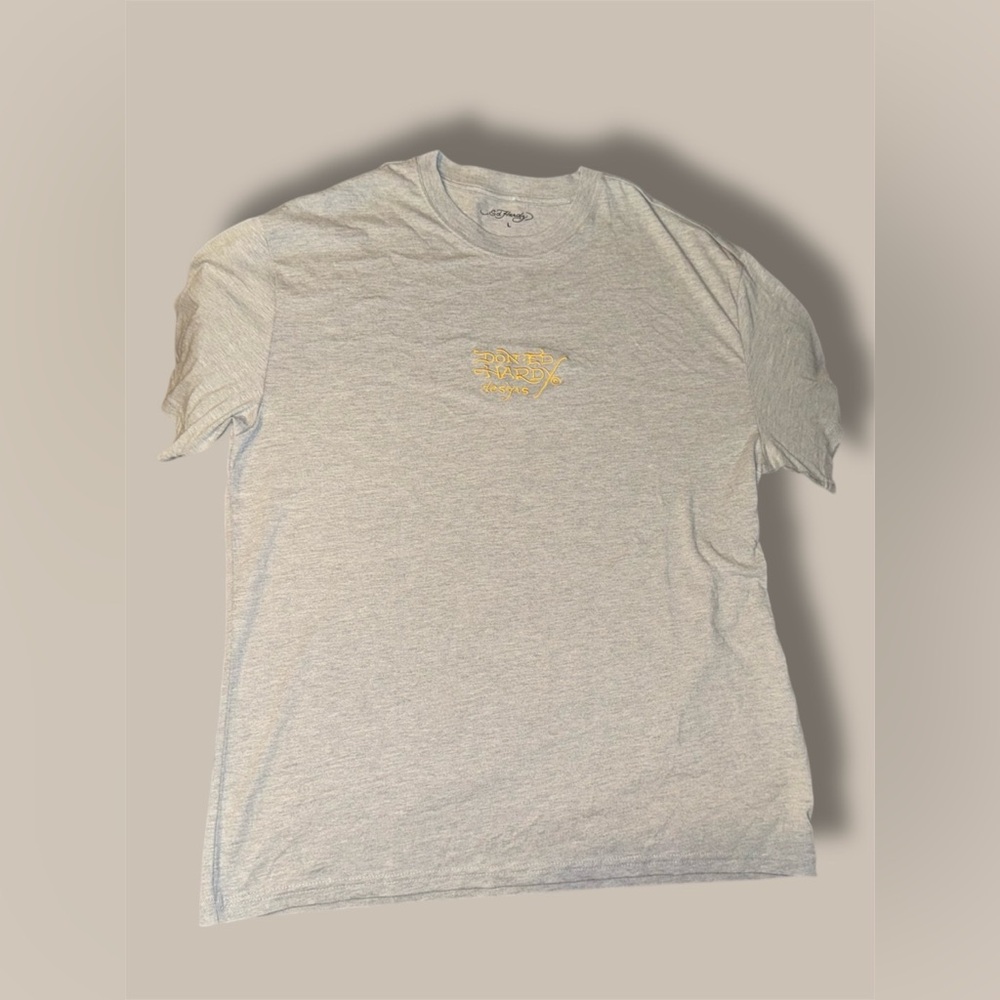 Ed Hardy Light Gray Tee with Gold Logo